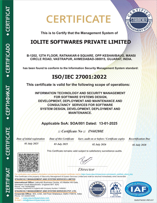 ISO 27001:2013 Certificate