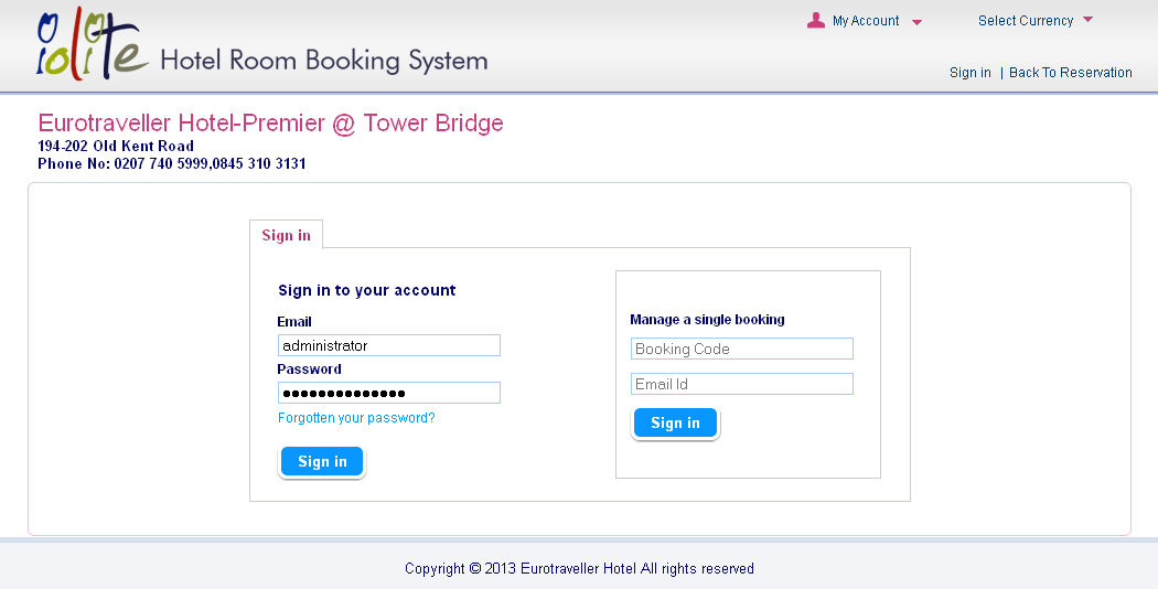 Hotel Booking Portal Front Client Login