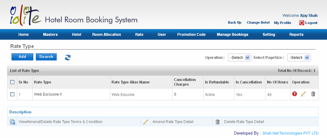 Hotel Room Booking System Rate Type
