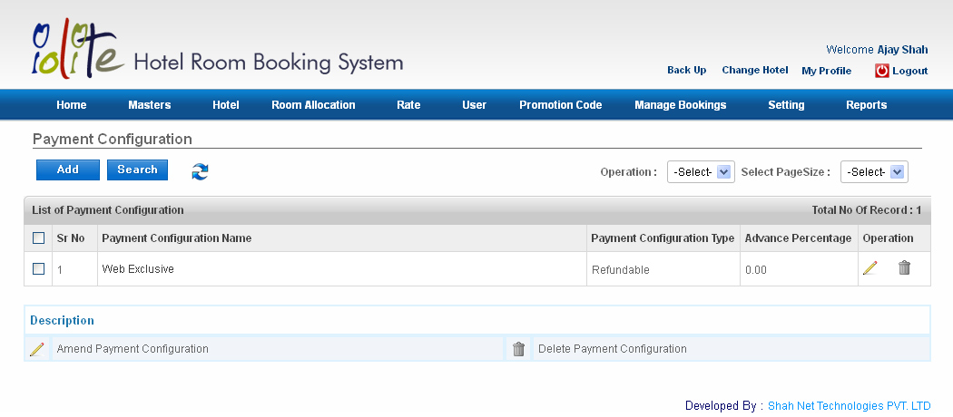 Room Booking System Payment Configuration